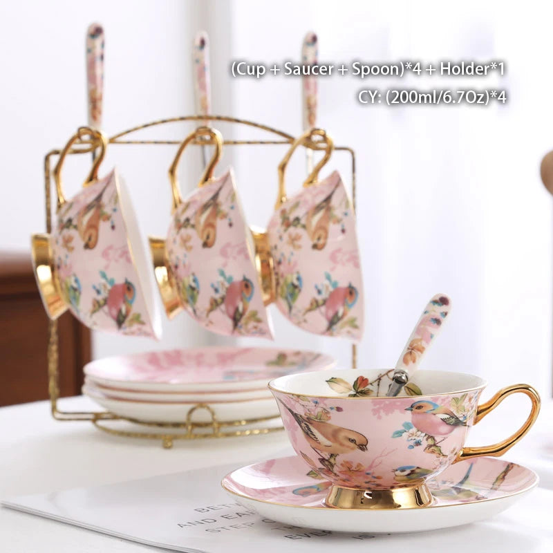 Pink Bird China Set – Elegantes Feinporzellan – Mehrteilig
