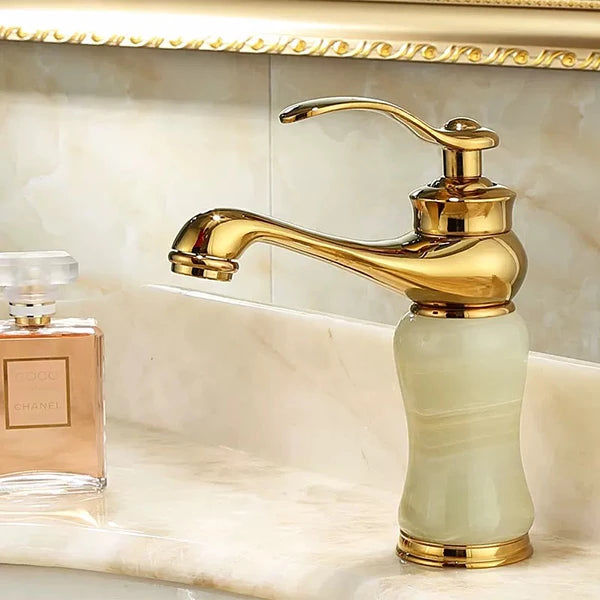 Badezimmer Wasserhahn – Messing & Jade – Gold Finish