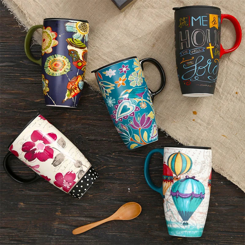 Kaffee Tasse – Keramik Cartoon mit Deckel – 500ml