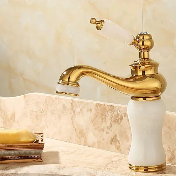 Badezimmer Wasserhahn – Messing & Jade – Gold Finish