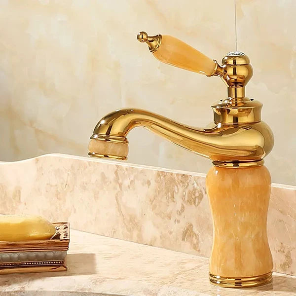 Badezimmer Wasserhahn – Messing & Jade – Gold Finish