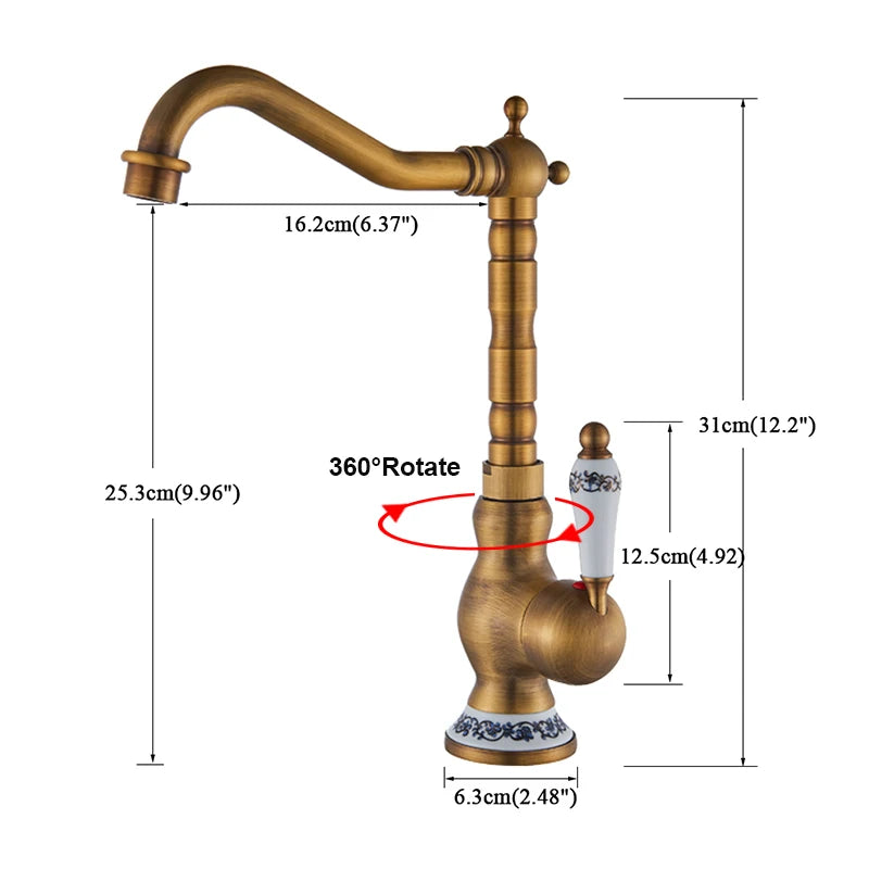 Vintage Messing Wasserhahn – Antikes Design – 360° Drehbar