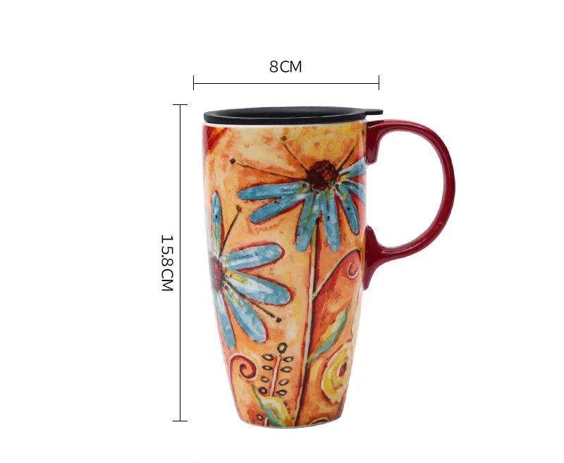 Kaffee Tasse – Keramik Cartoon mit Deckel – 500ml