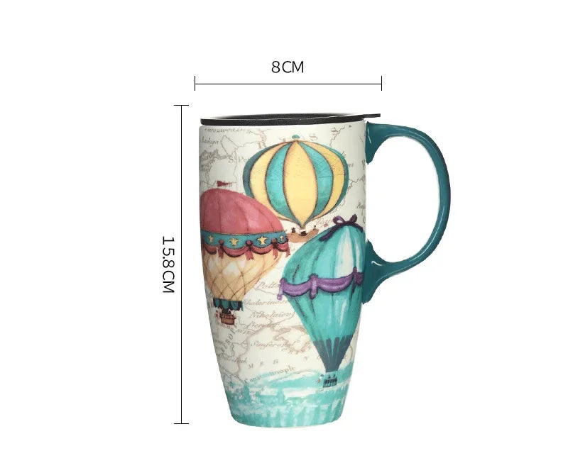 Kaffee Tasse – Keramik Cartoon mit Deckel – 500ml