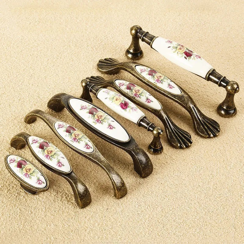 Vintage Möbelgriffe - Keramik & Zinklegierung - Antik Bronze