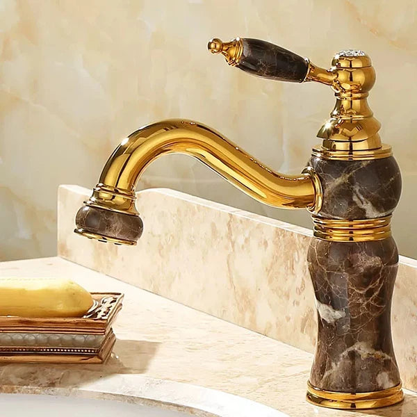 Badezimmer Wasserhahn – Messing & Jade – Gold Finish