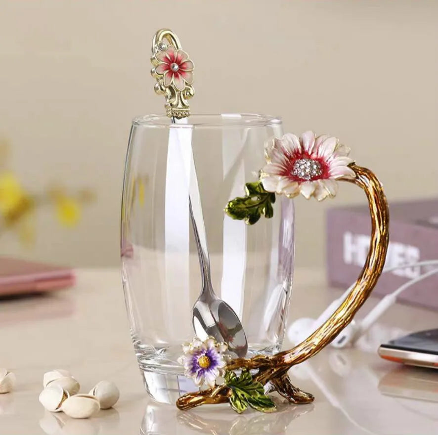 Emaillierte Teetasse – Modernes Glas mit Deckel 350ml