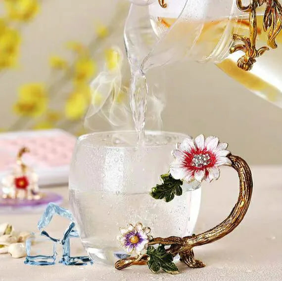 Emaillierte Teetasse – Modernes Glas mit Deckel 350ml