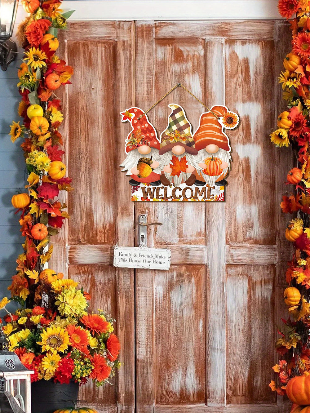 Herbst-Gnom-Willkommensschild - Rustikales Holz - Bauernhausdekor