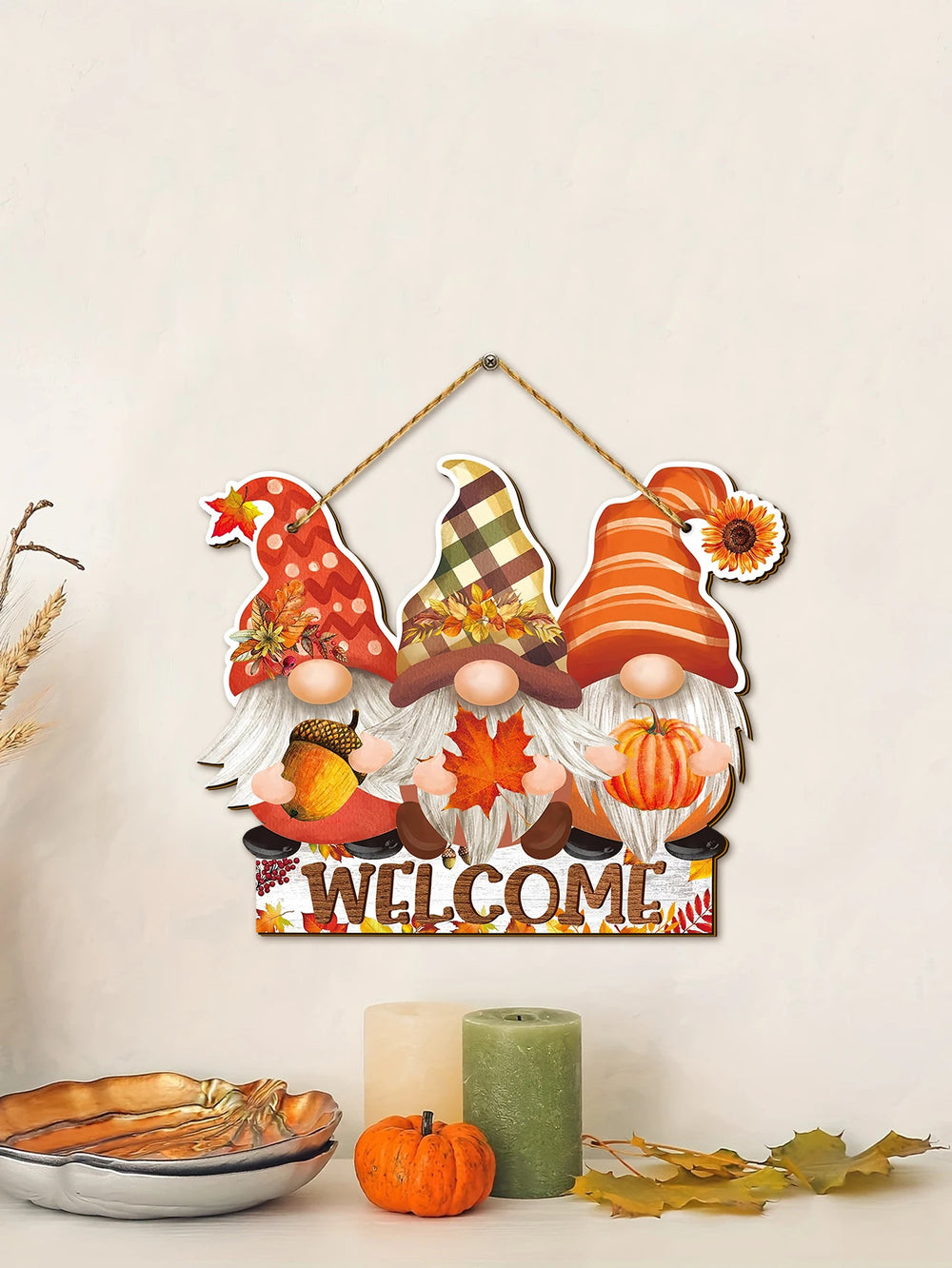 Herbst-Gnom-Willkommensschild - Rustikales Holz - Bauernhausdekor