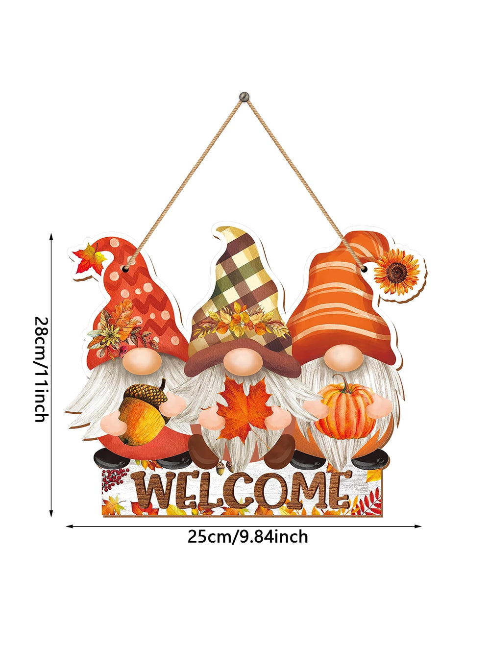 Herbst-Gnom-Willkommensschild - Rustikales Holz - Bauernhausdekor