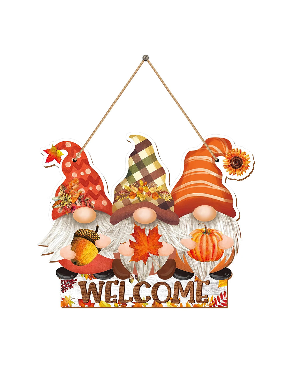 Herbst-Gnom-Willkommensschild - Rustikales Holz - Bauernhausdekor