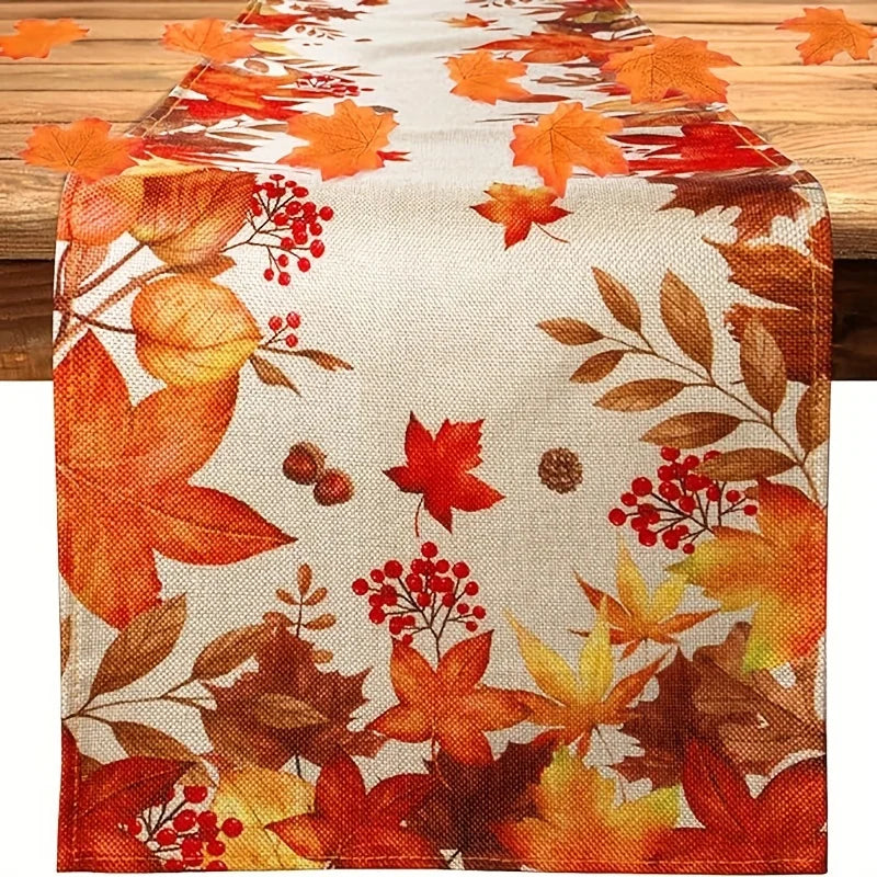 Herbst Tischläufer Leinen – Ahornblatt Design – 150x33cm