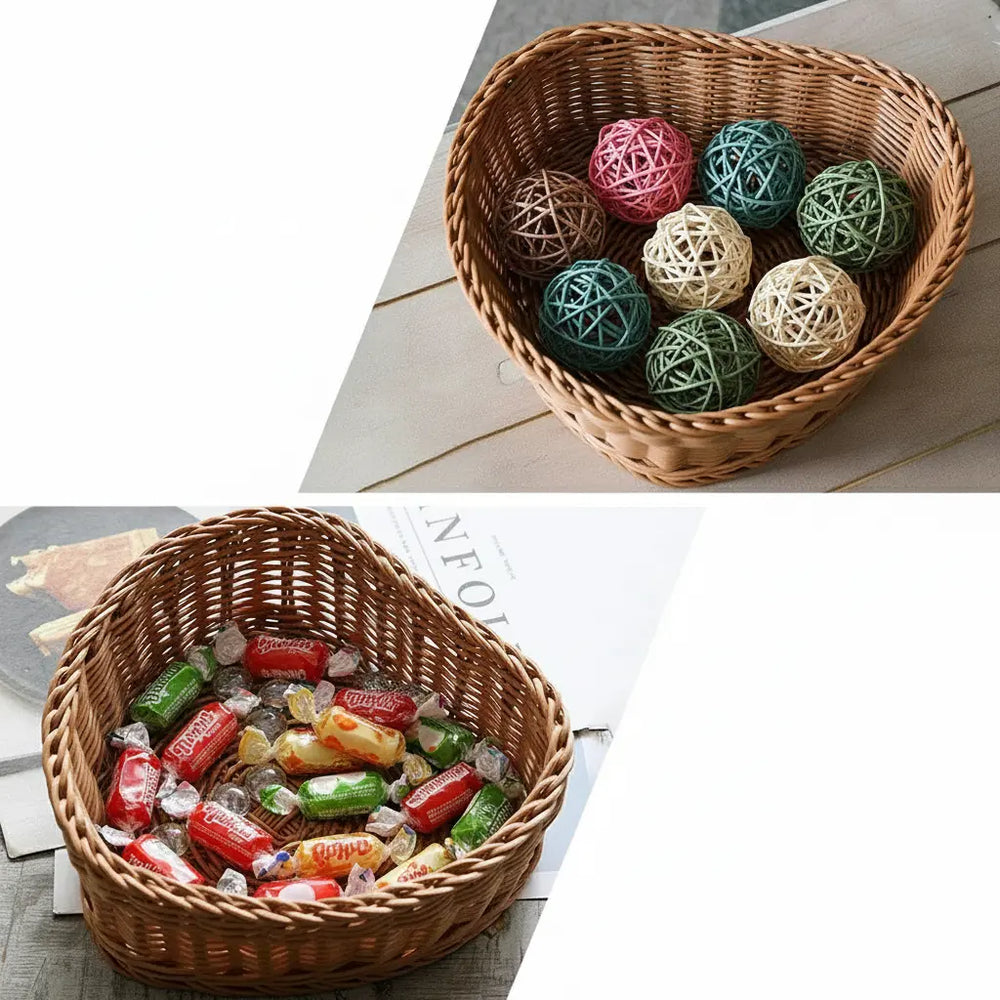 Herzformiger Ablagekorb – Bambus Rattan – 29x25x9cm