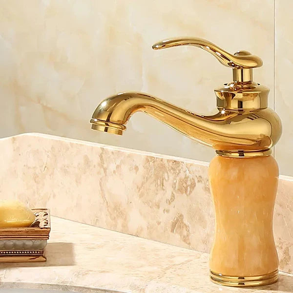 Badezimmer Wasserhahn – Messing & Jade – Gold Finish