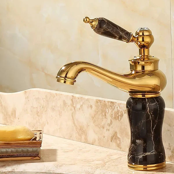 Badezimmer Wasserhahn – Messing & Jade – Gold Finish