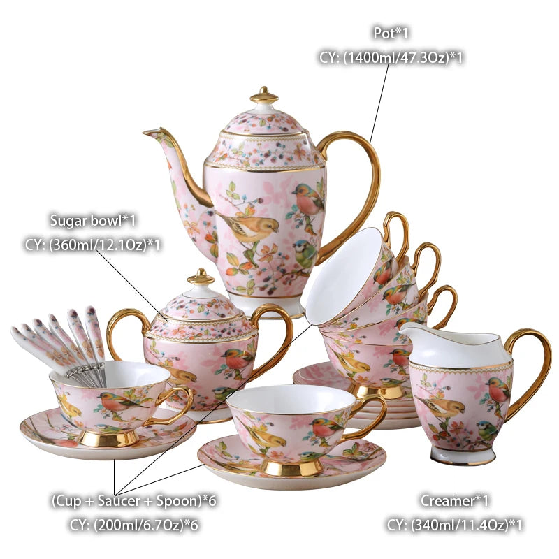 Pink Bird China Set – Elegantes Feinporzellan – Mehrteilig