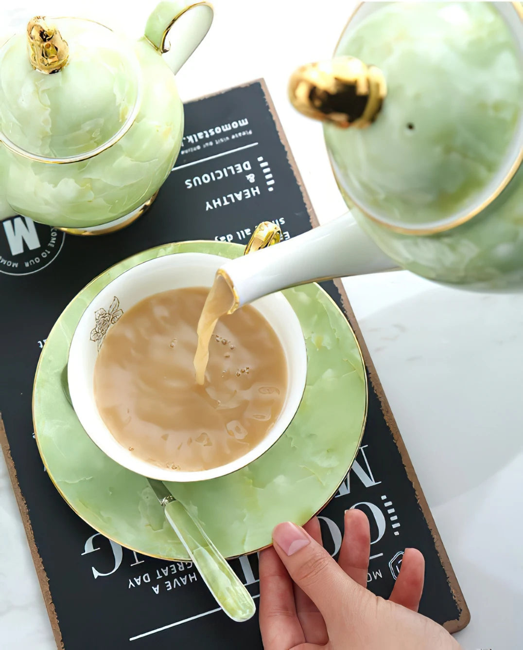 Nordisches Teekannenset – Keramik Handmade mit Goldeinlage