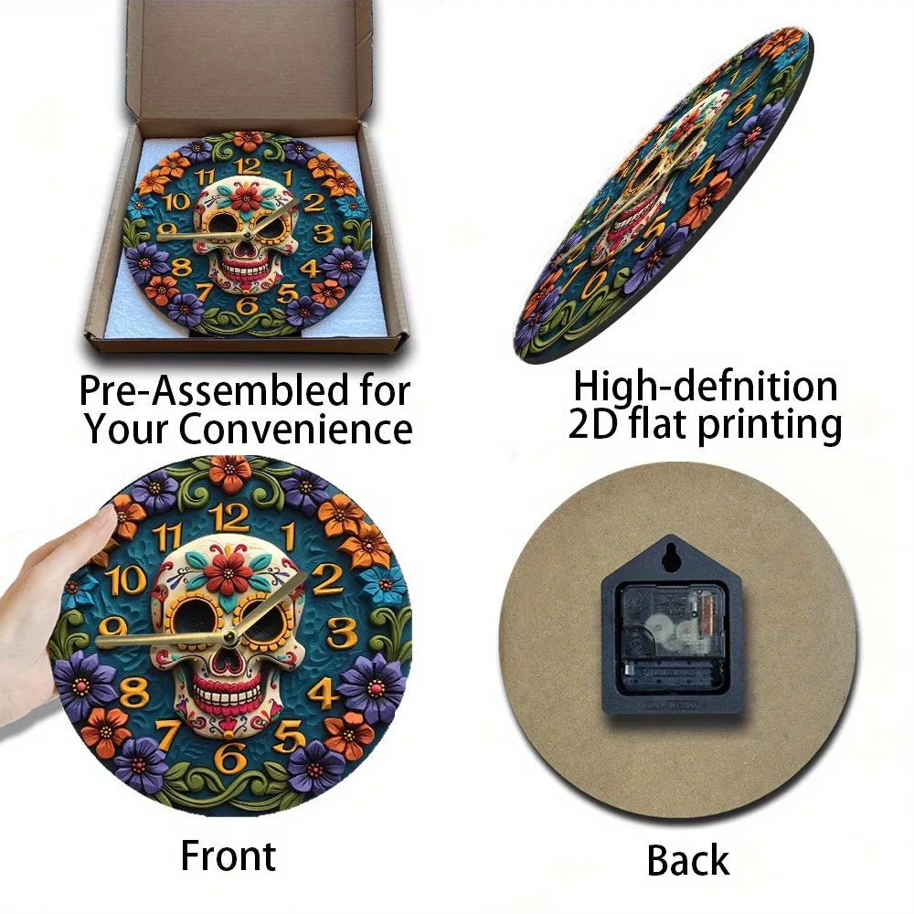 Holzwanduhr – Modern Skull – 30x30CM