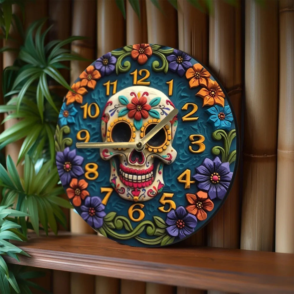 Holzwanduhr – Modern Skull – 30x30CM