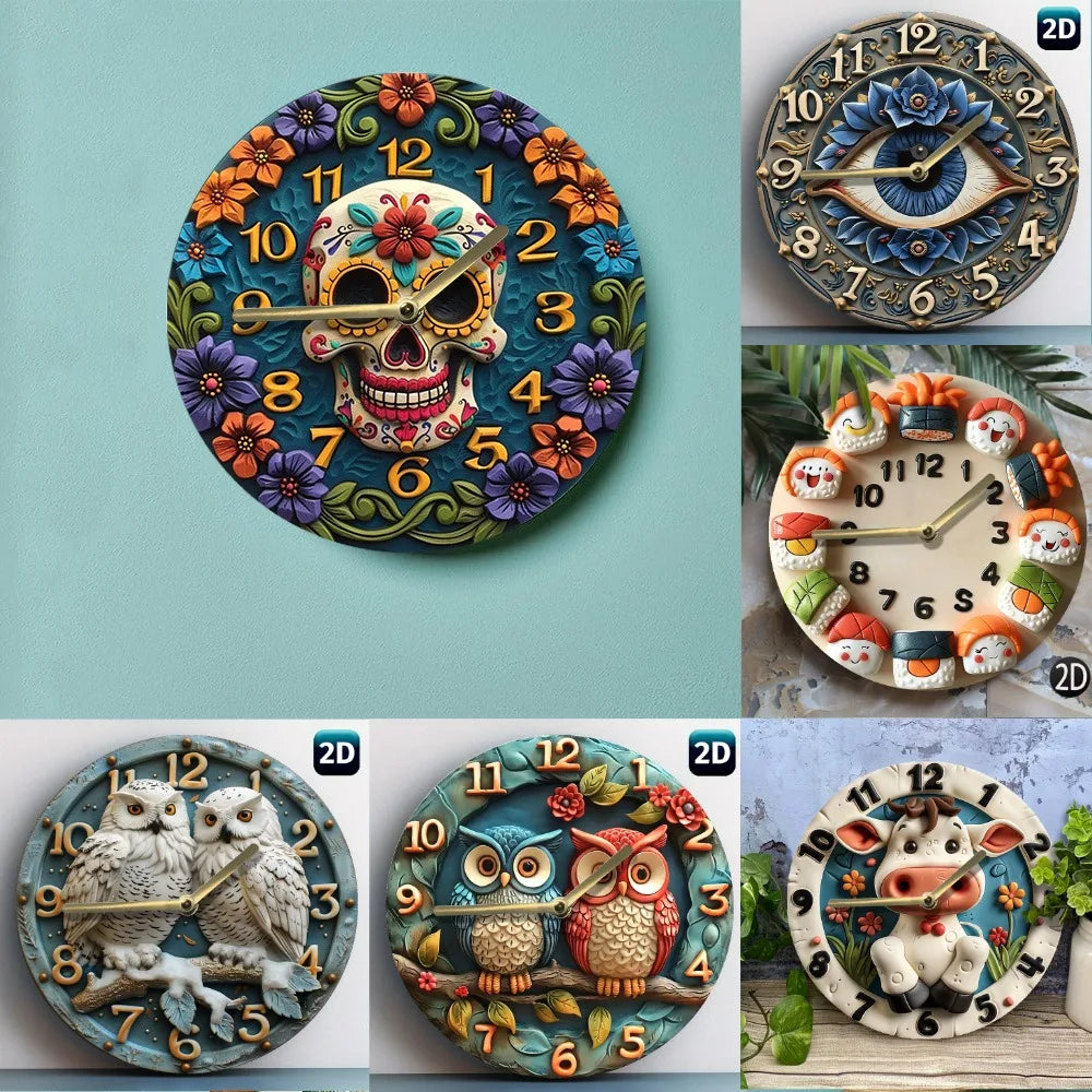 Holzwanduhr – Modern Skull – 30x30CM