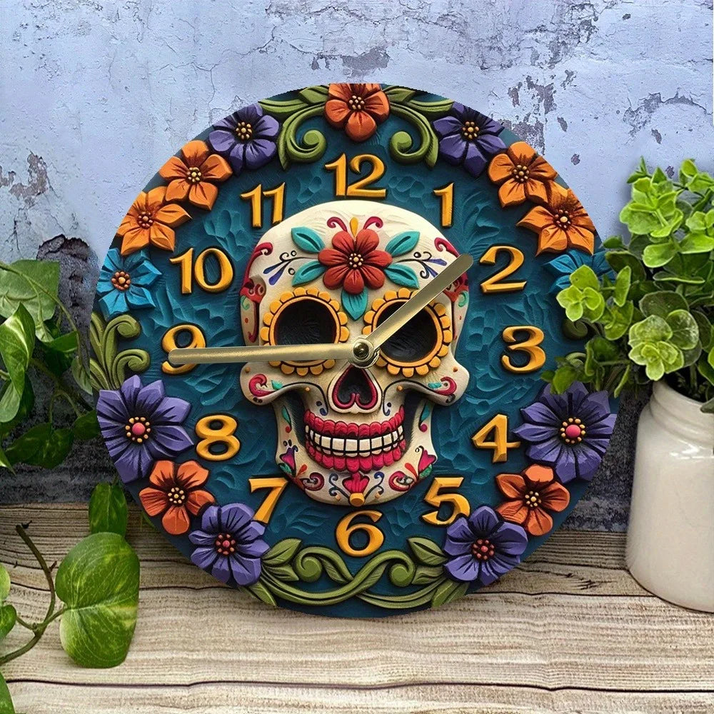 Holzwanduhr – Modern Skull – 30x30CM