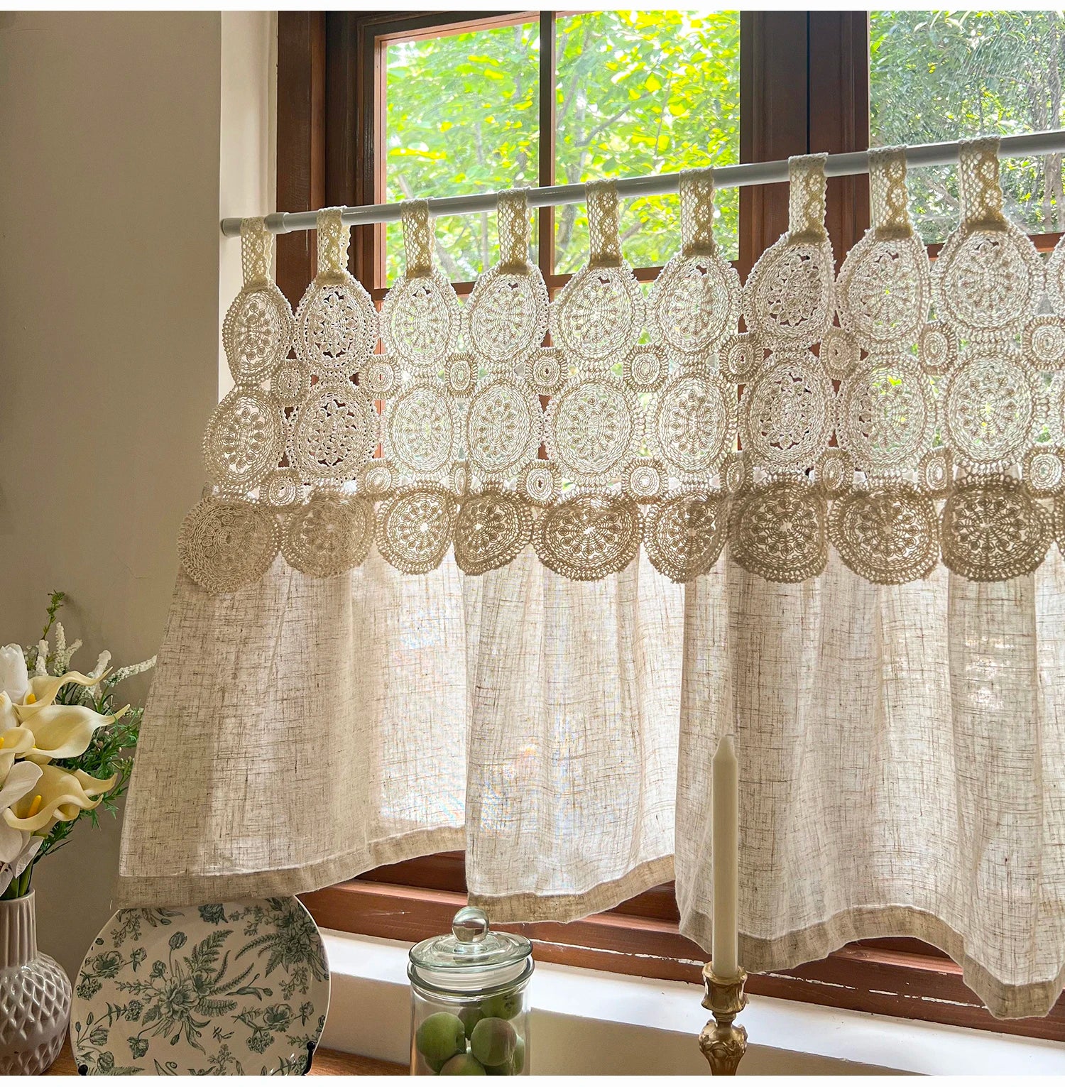 Imitation Hanfvorhang – Boho Spitze – B110 x H60cm