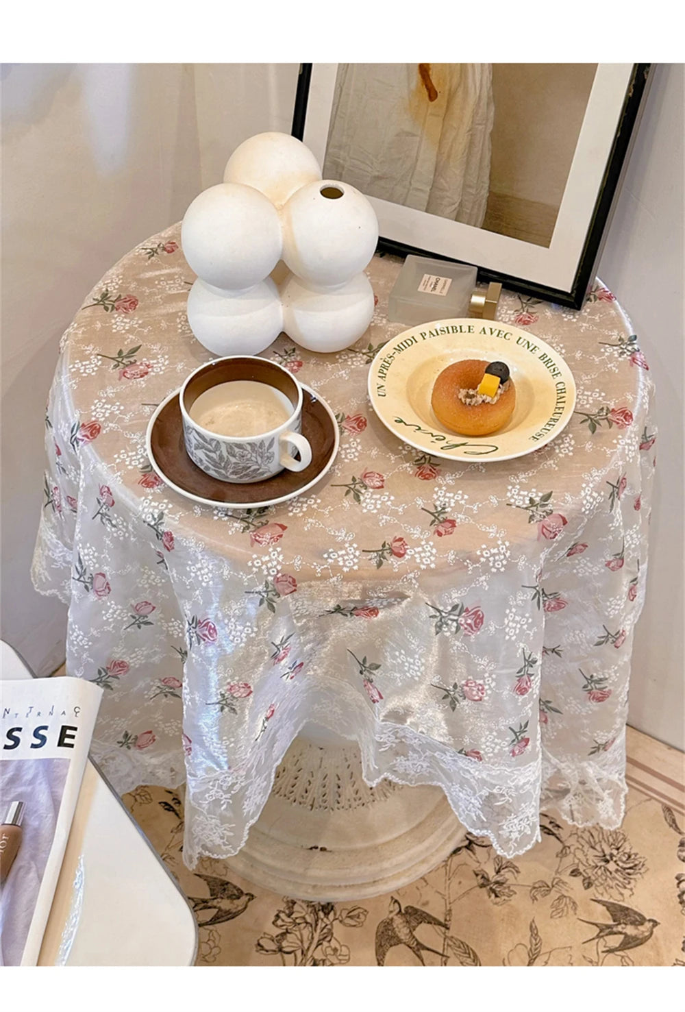 Jacquard Spitzentischdecke – Retro Rosen Design – Versch. Grössen