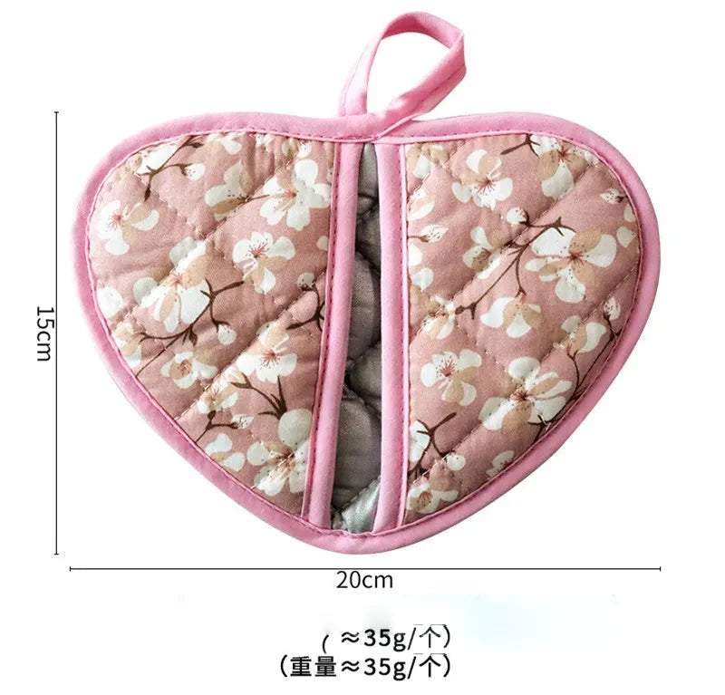 Japanische Blumen-Baumwoll-Ofenhandschuhe – Herzform 15x19cm