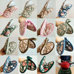 Japanische Blumen-Baumwolle-Ofenhandschuhe – Gedrucktes Herz – 15x19cm
