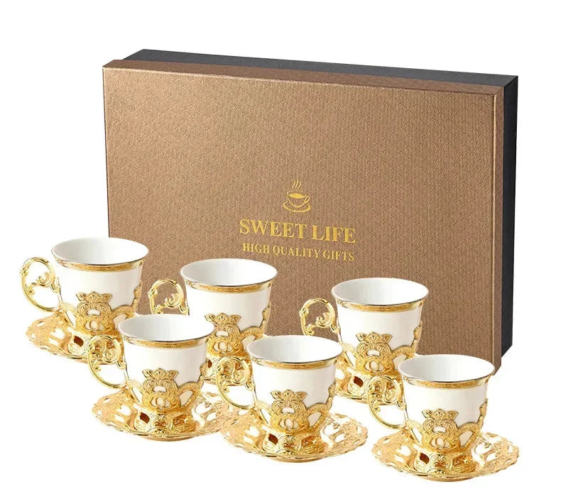 Kaffeeset – Keramik Weiss – Goldrand Elegant