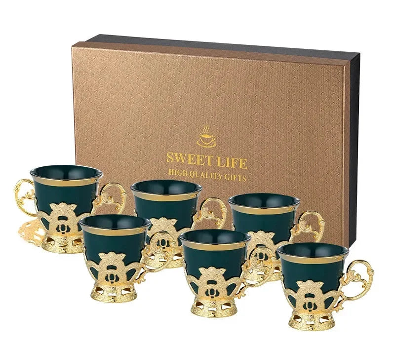 Kaffeeset – Keramik Weiss – Goldrand Elegant