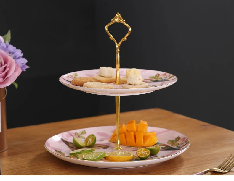 Kaffeeset aus Bone China – Pinker Vogel Stil – Elegantes Tee-Set