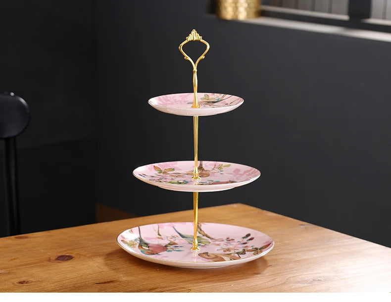 Kaffeeset aus Bone China – Pinker Vogel Stil – Elegantes Tee-Set