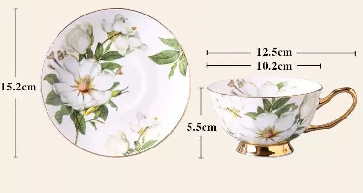 Kaffeetassen-Set – Retro Blumenmuster, Bone China