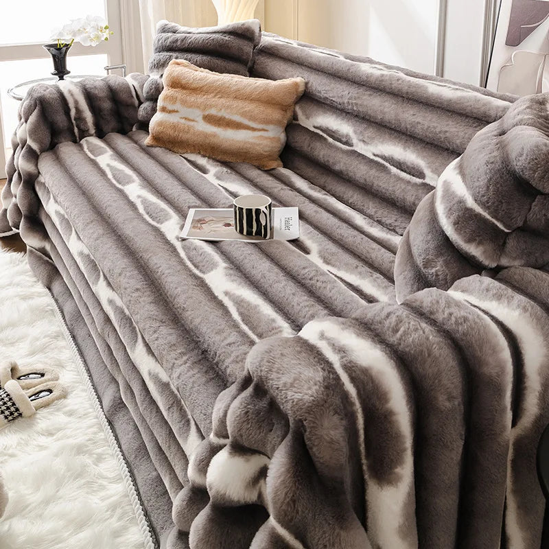 Sofa-Bezug aus Kaninchen Plüsch, Nordic-Stil, dunkelgrau, 180x200 cm