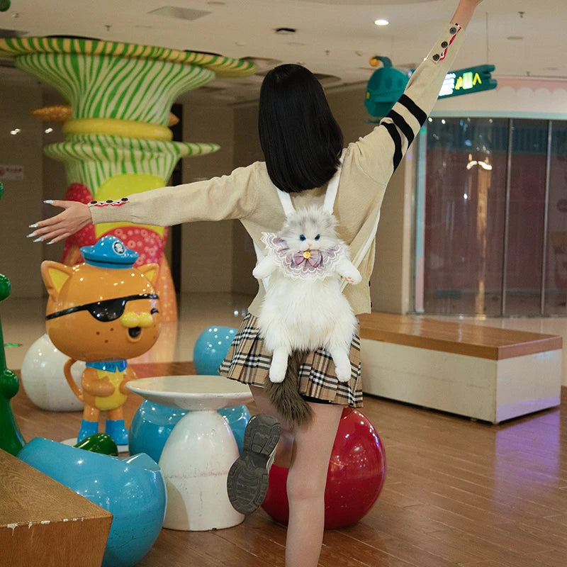 Kawaii Katzen Rucksack – Weiches Plüsch Tiermuster