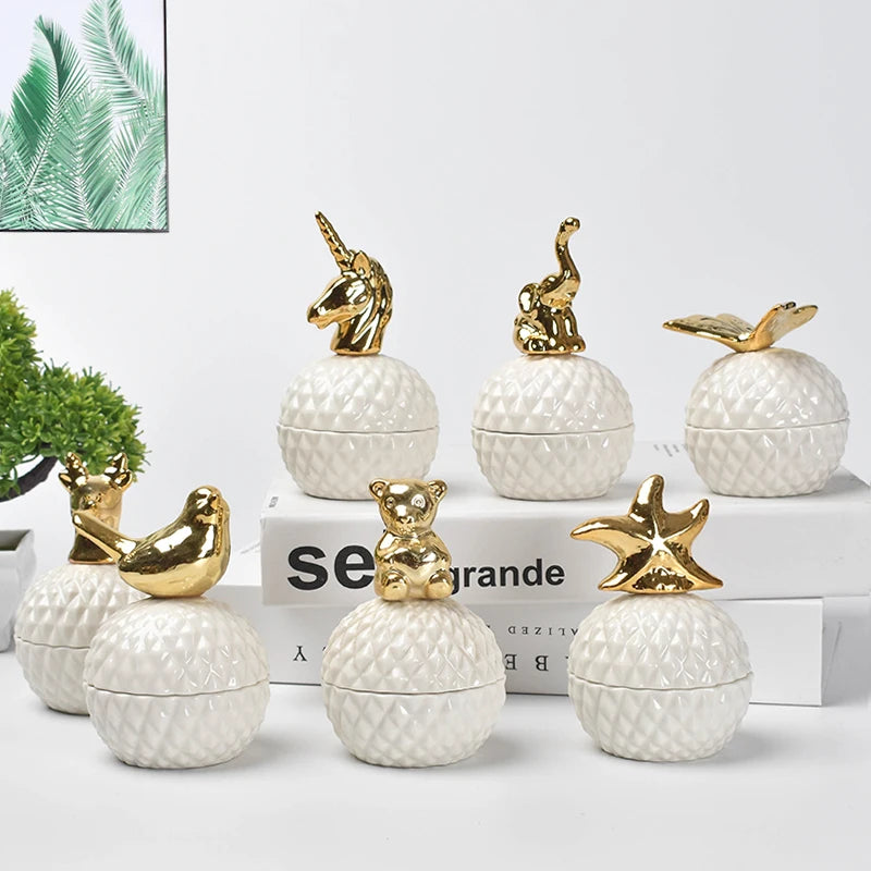 Keramik-Aufbewahrung – Eleganter Goldakzent – Klein & Rund