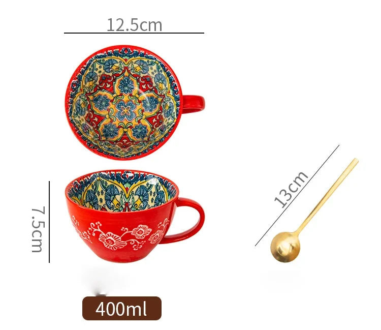 Keramik Frühstücksbecher – Boho – Grosse Kapazität