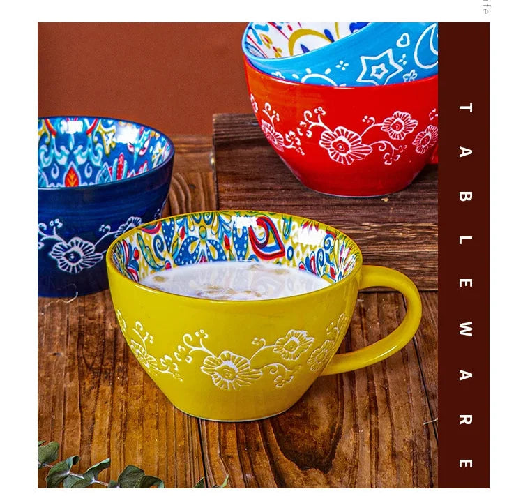 Keramik Frühstücksbecher – Boho – Grosse Kapazität