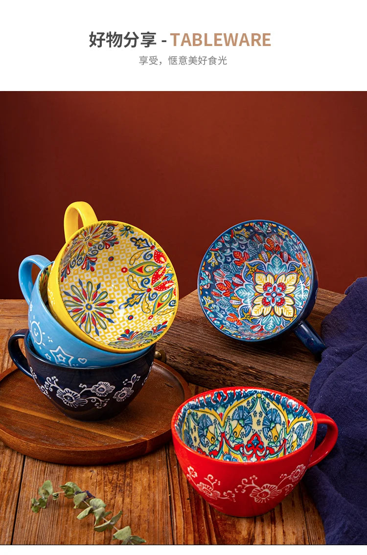 Keramik Frühstücksbecher – Boho – Grosse Kapazität