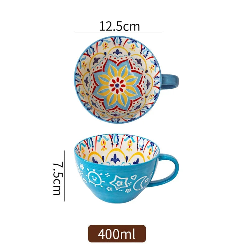 Keramik Frühstücksbecher – Boho – Grosse Kapazität