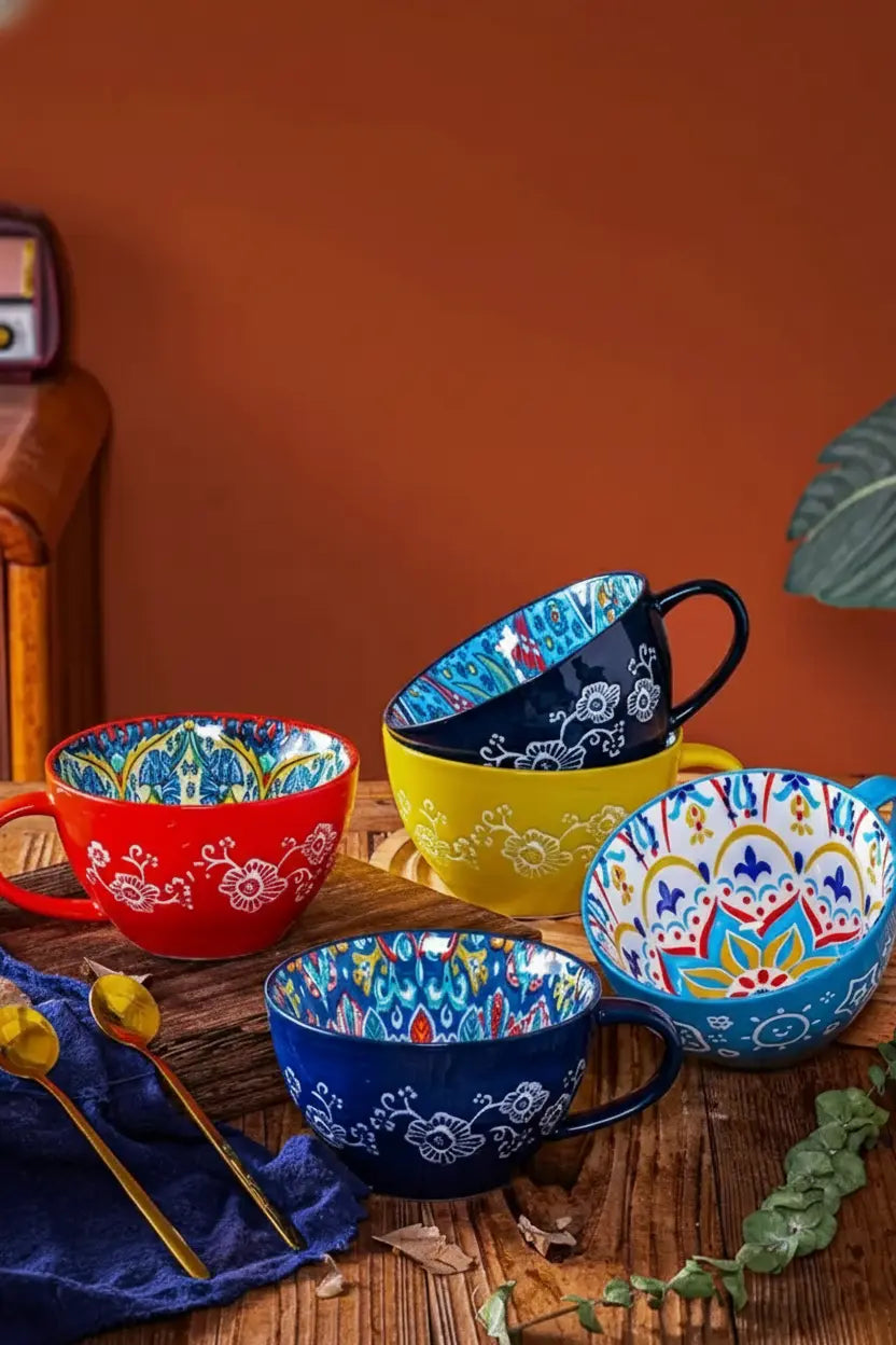 Keramik Frühstücksbecher – Boho – Grosse Kapazität