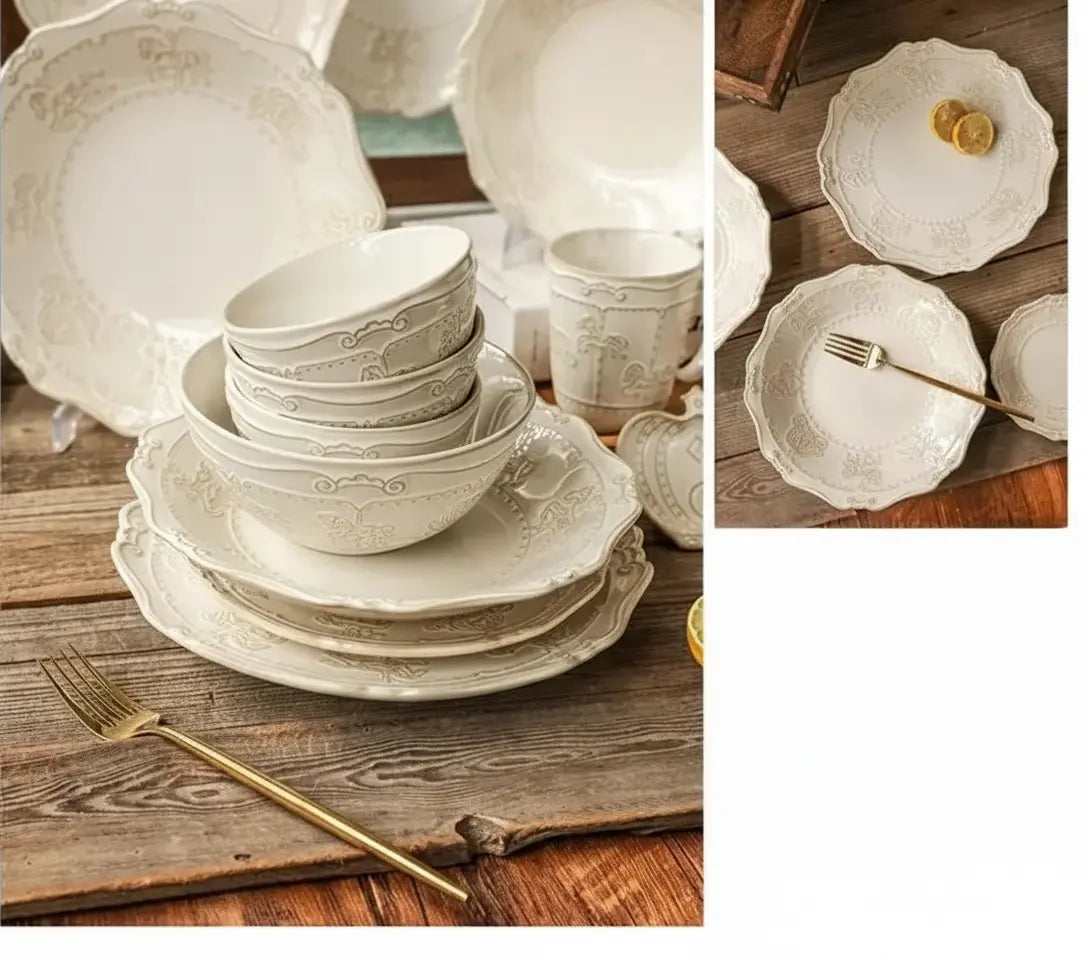 Keramik Geschirrset – Handgefertigt, Off White