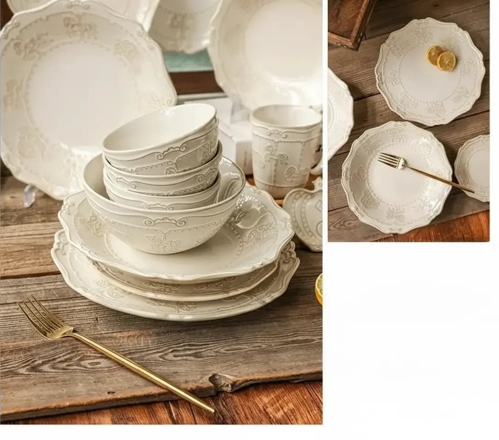 Keramik Geschirrset – Handgefertigt, Off White