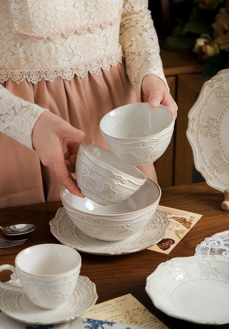 Keramik Geschirrset – Handgefertigt, Off White