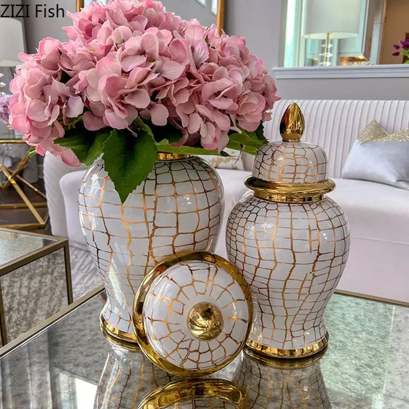 Keramik Ginger Jar – Goldstreifen Design 18x36cm