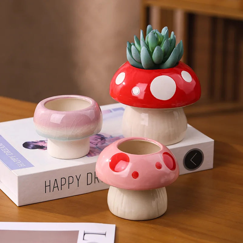 Keramik Hydrokulturvase – Ins Stil Rosa Pilz