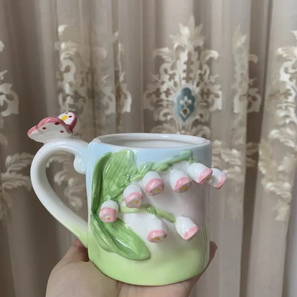 Keramik Kaffee Tasse - Rosa Tulpen-Design - 350ml