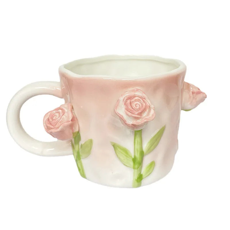 Keramik Kaffee Tasse - Rosa Tulpen-Design - 350ml